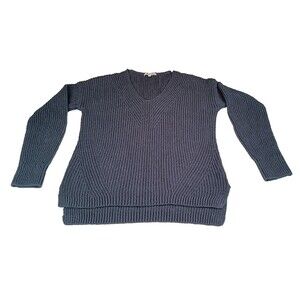 Madewell Ridgeton Baltic Blue Ribbed Pullover V-Neck Sweater Size S Cotton Thick